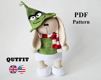 Haakpatroon Groene Nieuwjaarsmonsterkleding voor speelgoed 27 cm / AMIGURUMI PDF-tutorial