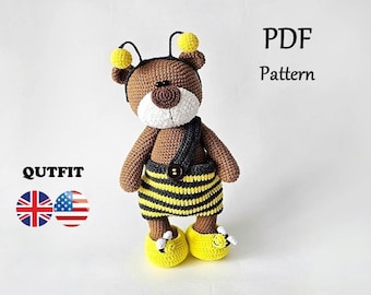 Crochet Pattern Bee Clothes for Toys 27 cm / AMIGURUMI PDF tutorial