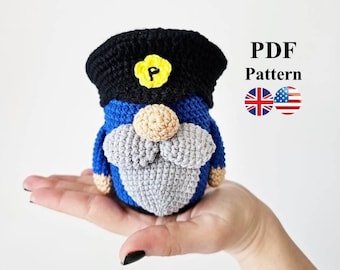Police officer Gnome, Crochet Gnome, Gnome amigurumi, Gnome Crocheting.