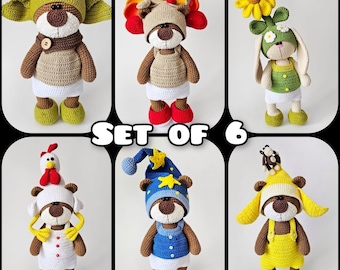 SET of 6 Crochet Patterns: 6 sets of clothes  / AMIGURUMI / PDF tutorial