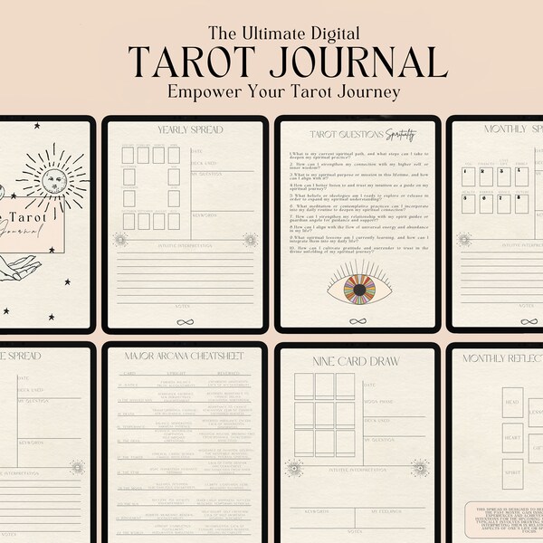 Digital Tarot Journal |Tarot goodnotes, Spreads| Tarot Symbolism Cheat Sheets | Tarot Deck| Witch, Grimoire, Oracle, Deck | Printable