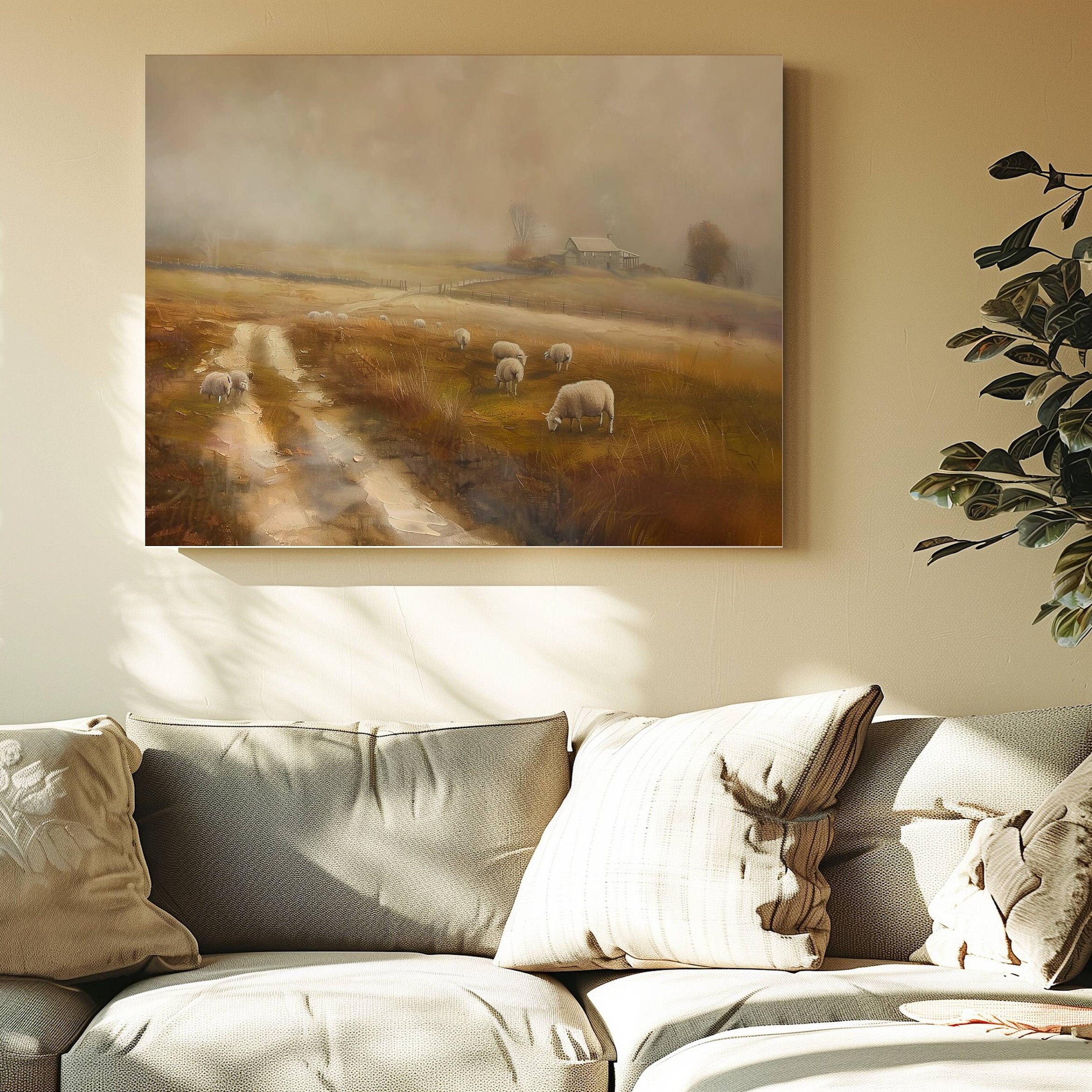 Sheep Farmhouse Print Rustic Farm Printable Vintage Animal Painting ...