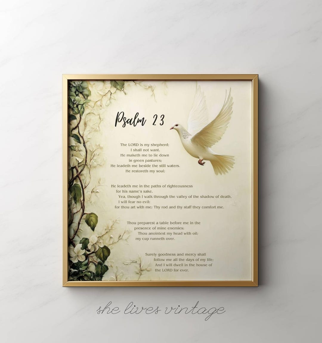 Psalm 23 King James Version Wall Art Bible Verse Poster White Dove