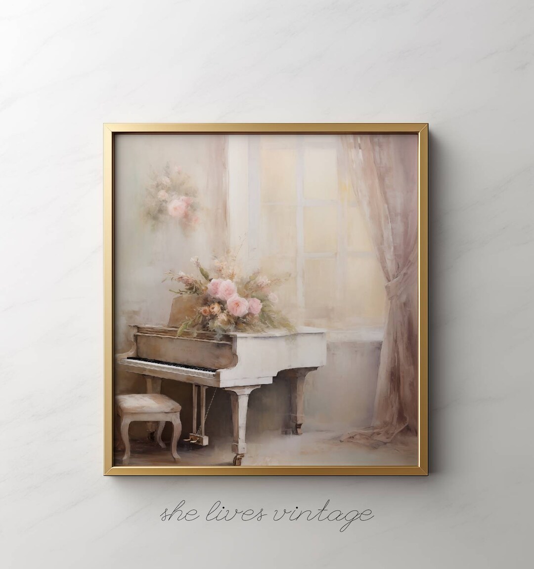 Antique Print White Piano Printable Pink Vintage Wall Art Rustic ...