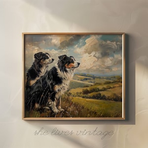 Border Collie Oil Painting Vintage Dog Wallart Pet Lover Print English Countryside Walldecor Farmhouse Homedecor | P137