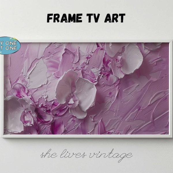 Cadre TV Art printanier Samsung Cadre T V Oeuvre d'art fleur rose peinture abstraite floral 3D texturé téléchargement numérique | P107