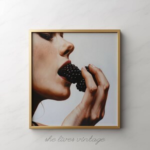 Blackberry Fruit Print Contemporary Wallart Feminine Portrait White Summer Wall Art Fruity Black berry Painting Woman Wall Decor | P15