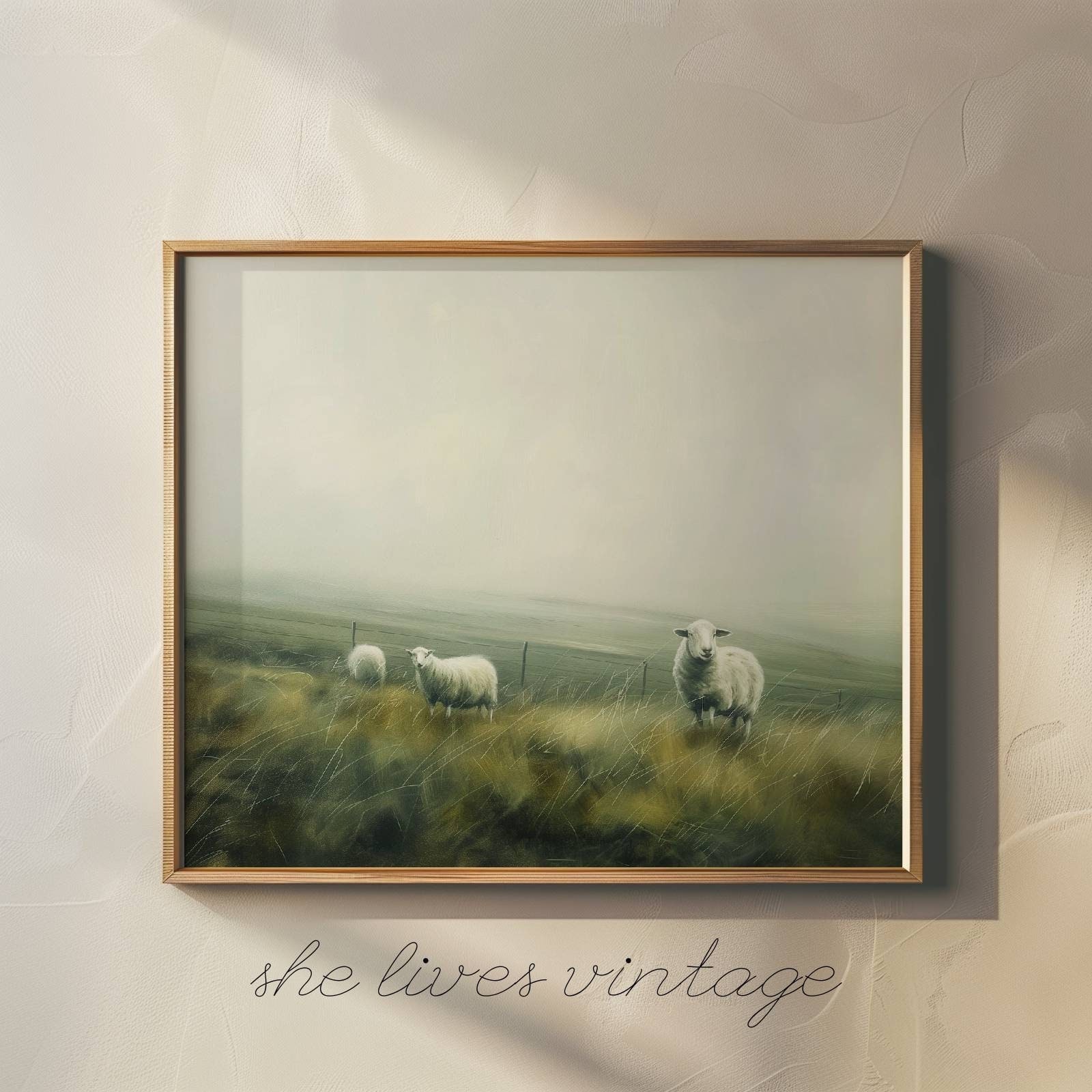 Sheep Countryside Print Green Pastures Printable Vintage Landscape Art ...