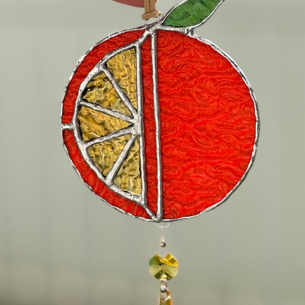 Stained Glass Juicy Orange, Sun Catcher Decor