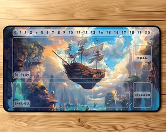 Lorcana Playmat - Flying Pirate Ship | Designer Playmat for TCG | Vibrant Colors | Stitched Edge | Official Size