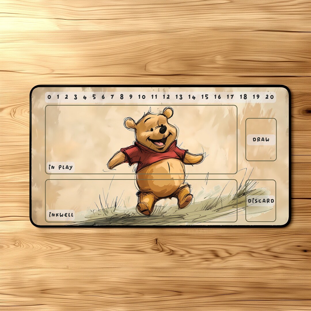 Lorcana Playmat Winnie the Pooh Bear Designer Playmat for TCG Vibrant Colors Stitched Edge