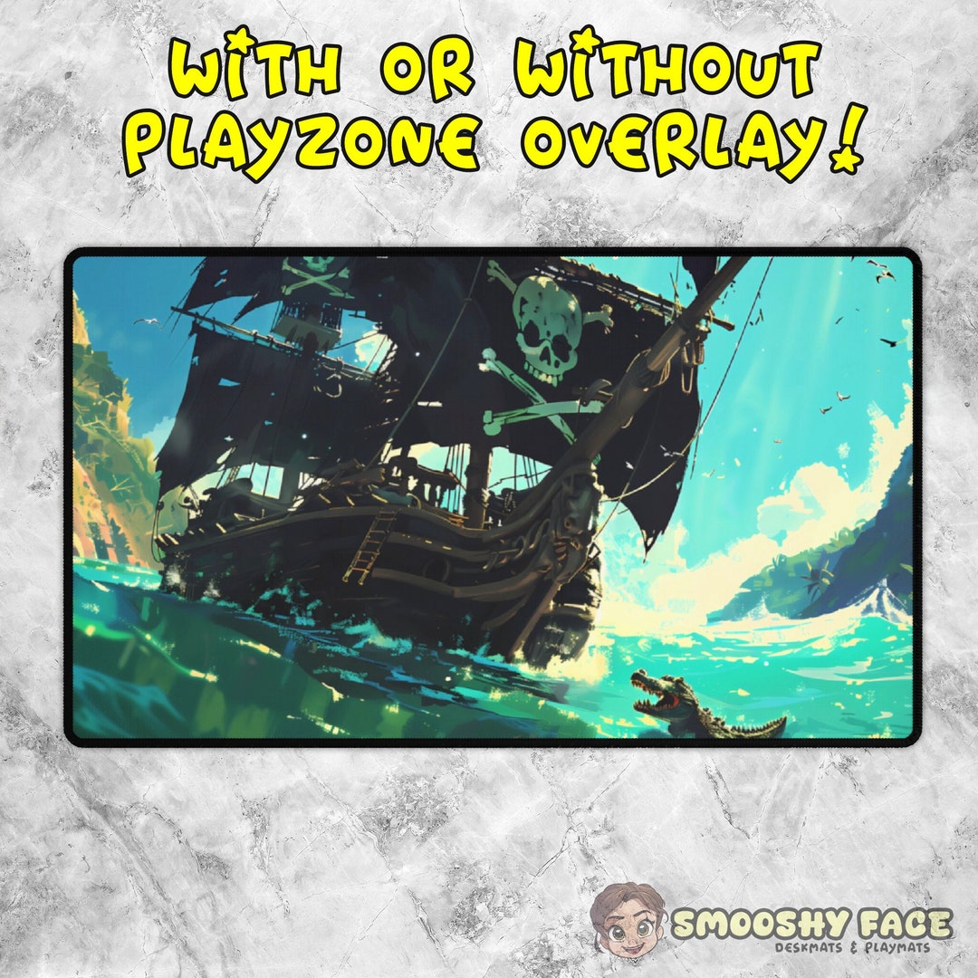 Lorcana Playmat Hook's Pirate Ship Designer Playmat for TCG Vibrant Colors Stitched Edge