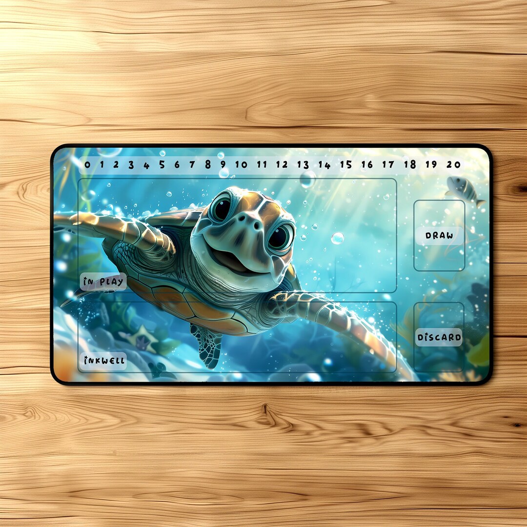 Lorcana Playmat Super Cute Sea Turtle Designer Playmat for TCG Vibrant Colors Stitched Edge