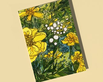 Golden Marigolds watercolor flower greeting card