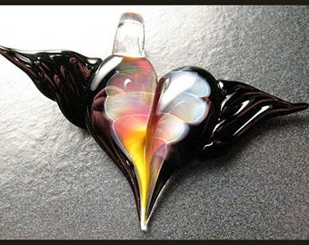 Winged heart pendant - Whimsical - Bridesmaid gift - Glass heart lampwork necklace