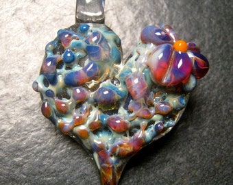 Flower pendant - unique jewelry - Glass heart necklace
