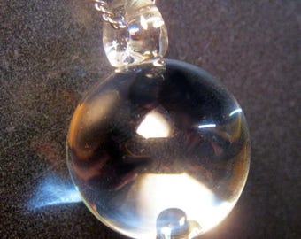Boomwire Glass Crystal Ball 1" pendant Handmade Clear Sphere Orb lampwork jewelry unique pendant, translucent focal