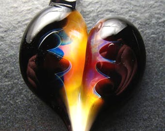 Glass Heart Pendant, Lampwork necklace, unique pendant, focal, jewelry supplies