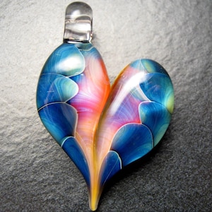 Glass Heart Pendant, unique jewelry, heart necklace, focal, rainbow jewelry