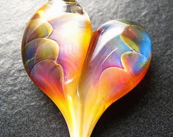 Heart pendant - Glass Heart Jewelry  - Lampwork necklace focal charm handmade by Boomwire Glass