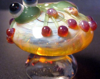 Mini Sleepy Frog Mushroom Paperweight, unique decor, glass collectible, unique sculpture, fun gift