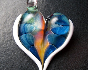 Glass Heart Pendant, Lampwork necklace, unique pendant, focal, jewelry supplies