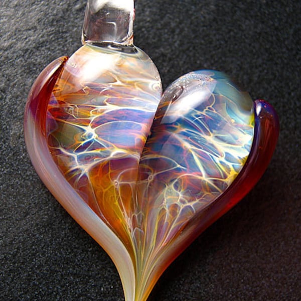 Heart pendant - Glass Heart Jewelry  - Lampwork necklace focal charm handmade by Boomwire Glass