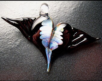 Bridesmaid gift - Winged heart pendant - Glass wing heart lampwork pendant necklace - Boomwire Glass jewelry