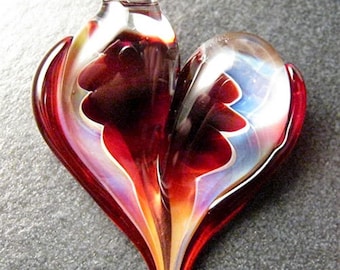Glass Heart Pendant, Lampwork necklace, unique pendant, focal, jewelry supplies