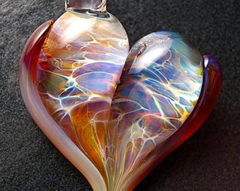 Glass Heart Pendant, Lampwork necklace, unique pendant, focal, jewelry supplies