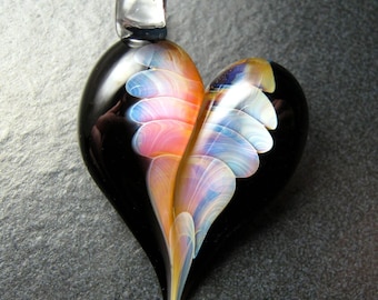 Glass Heart Pendant, Lampwork necklace, unique pendant, focal, jewelry supplies