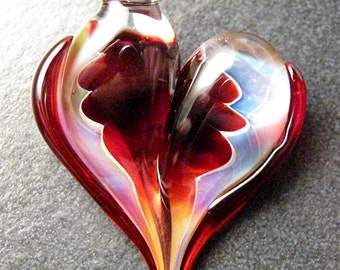 Heart pendant - Glass Heart Jewelry  - Lampwork necklace focal charm handmade by Boomwire Glass