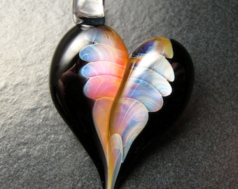 Mothers Day - Glass pendant - Glass Heart Jewelry  - Lampwork necklace focal charm handmade by Boomwire Glass