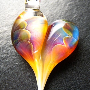 Heart pendant - Glass Heart Jewelry  - Lampwork necklace focal charm handmade by Boomwire Glass