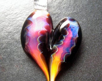 Glass Heart Pendant, Lampwork necklace, unique pendant, focal, jewelry supplies