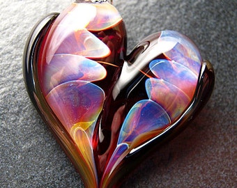 Heart pendant - Glass Heart Jewelry  - Lampwork necklace focal charm handmade by Boomwire Glass