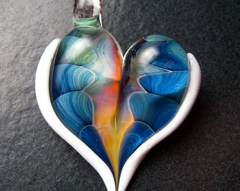 Glass Heart Jewelry  - Lampwork necklace pendant focal handmade by Boomwire Glass art