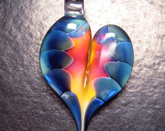 Glass Heart Pendant, unique jewelry, heart necklace, focal, rainbow jewelry
