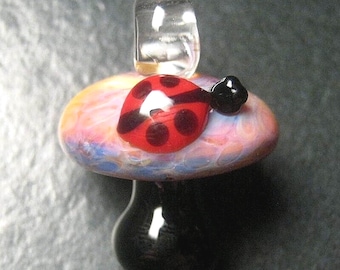 Mushroom Pendant, Glass jewelry, mushroom necklace, mushroom charm, ladybug mushroom