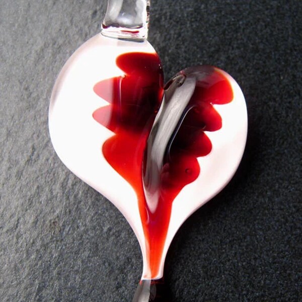 Glass Bleeding Heart Jewelry  - Lampwork necklace pendant focal handmade by Boomwire Glass