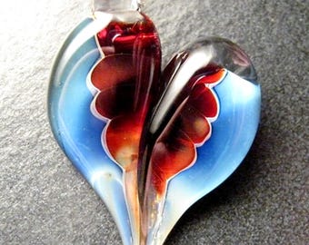 Glass Heart Pendant, Lampwork necklace, unique pendant, focal, jewelry supplies