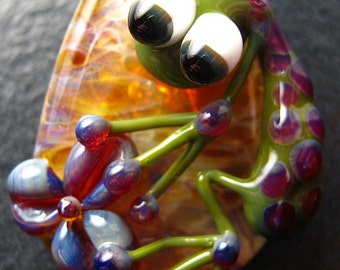 Jewelry necklace pendant - Glass flower frog lampwork pendant focal bead  - Boomwire Glass jewelry