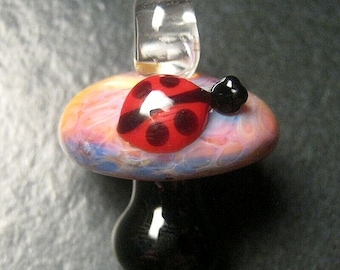 Mushroom Pendant - Glass Blowing lampwork focal flower bead charm necklace - Boomwire Glass jewelry