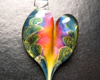 Glass Heart Pendant, Lampwork necklace, unique pendant, focal, jewelry supplies