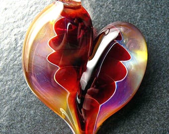 Glass Heart Pendant, Lampwork necklace, unique pendant, focal, jewelry supplies