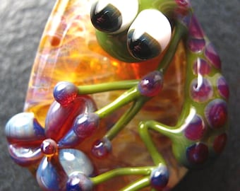 Jewelry necklace pendant - Glass flower frog lampwork pendant focal bead  - Boomwire Glass jewelry