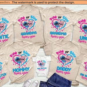 Pink or Blue Stitch Angel Shirt, Disney Gender Reveal Party Shirt, Stitch Baby Shower, Stitch Birthday Shirt Baby Reveal Disney Family Shirt