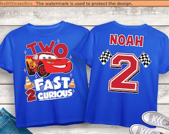 Camiseta de cumpleaños de Cars de Disney: Dos rápidos y curiosos, camiseta de Rayo McQueen, camiseta de segundo cumpleaños para niño, camiseta familiar de Disney, camiseta de cumpleaños de Disney