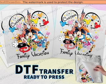 Transferencias DTF personalizadas para vacaciones familiares en Disney, DTF de viaje a Disney listo para imprimir, camisetas de Disneyland con impresión bajo demanda, impresiones de Disney, DTF personalizado