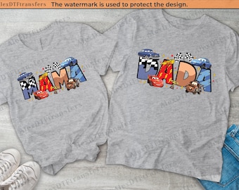 Disney Cars Mama und Papa Shirts, Lightning McQueen, Tow Mater